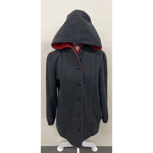 Authentic Mackintosh Vest Coat Hoodie 100% Wool Drk Gray and Red Size 10 (heavy)